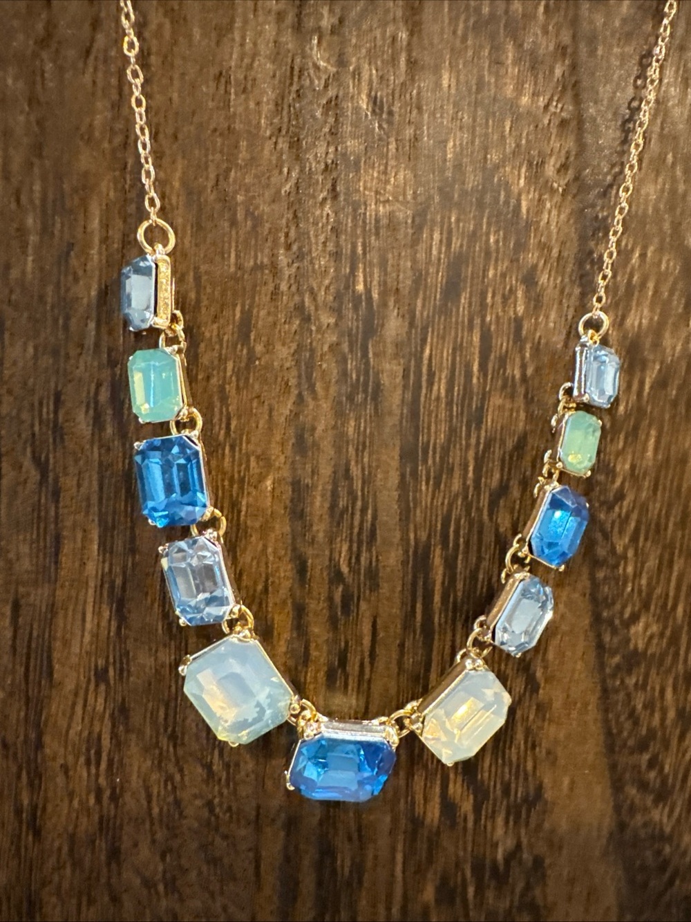Vintage Gold-Plated Blue & Aqua Crystal Statement Necklace